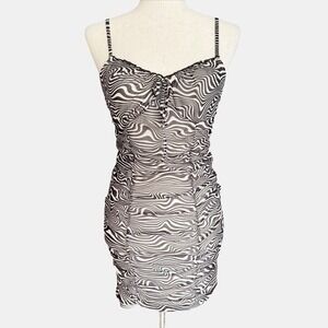 H&M Divided zebra mini bodycon Mesh Ruched Dress Small brown coquette Y2K Indie
